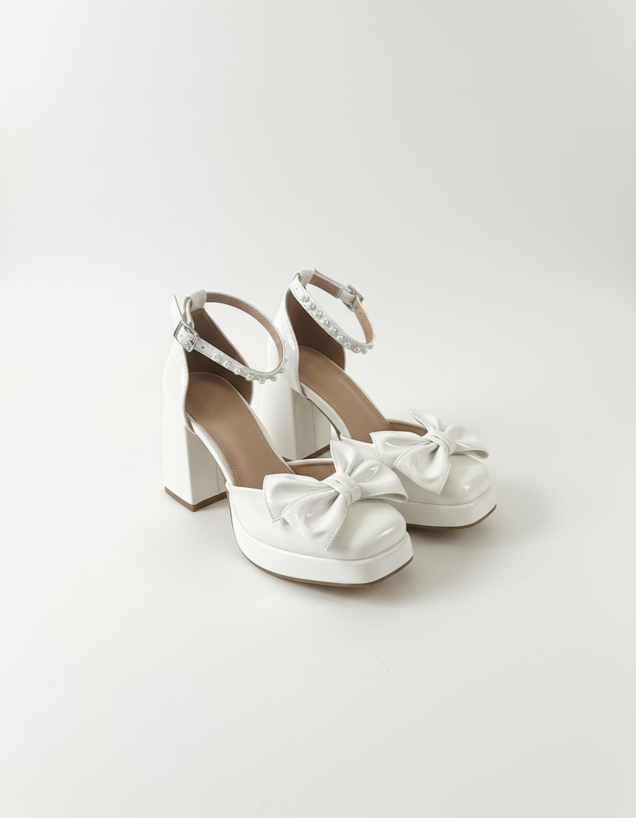 Pearl Crush Platform Heels – White