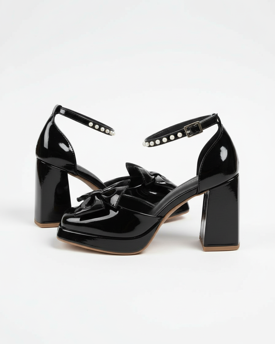 Pearl Crush Platform Heels – Black
