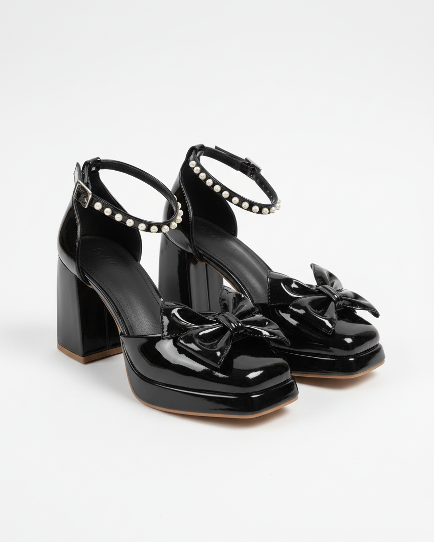 Pearl Crush Platform Heels – Black