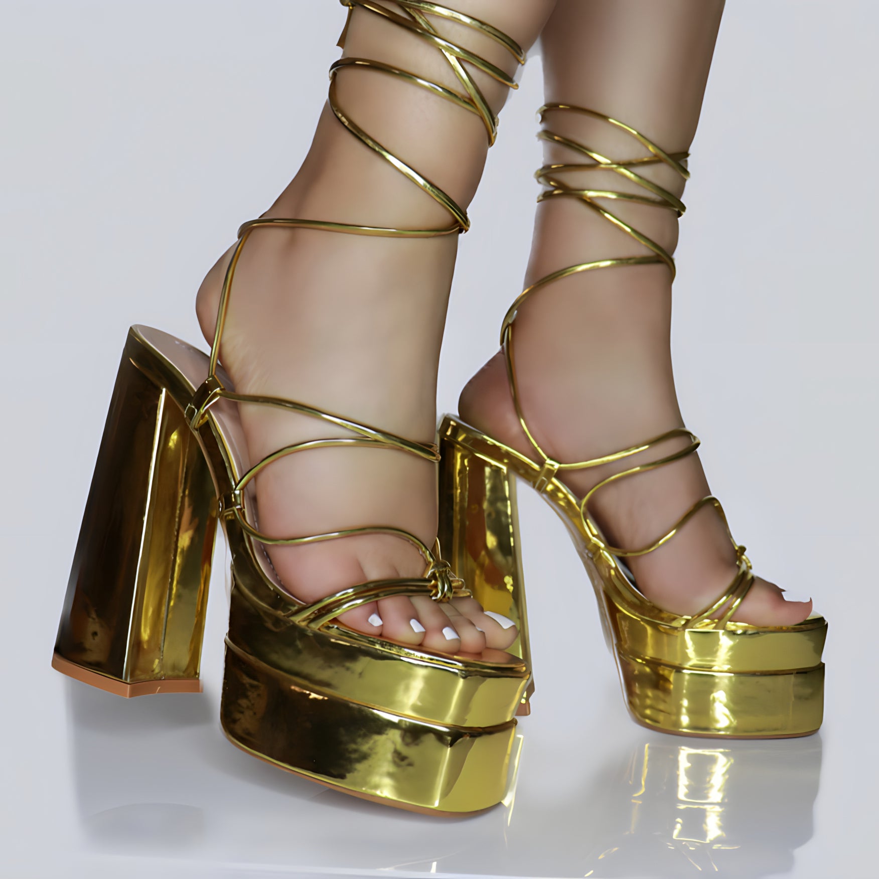 STELLA Gold Lace Up Platform Heels