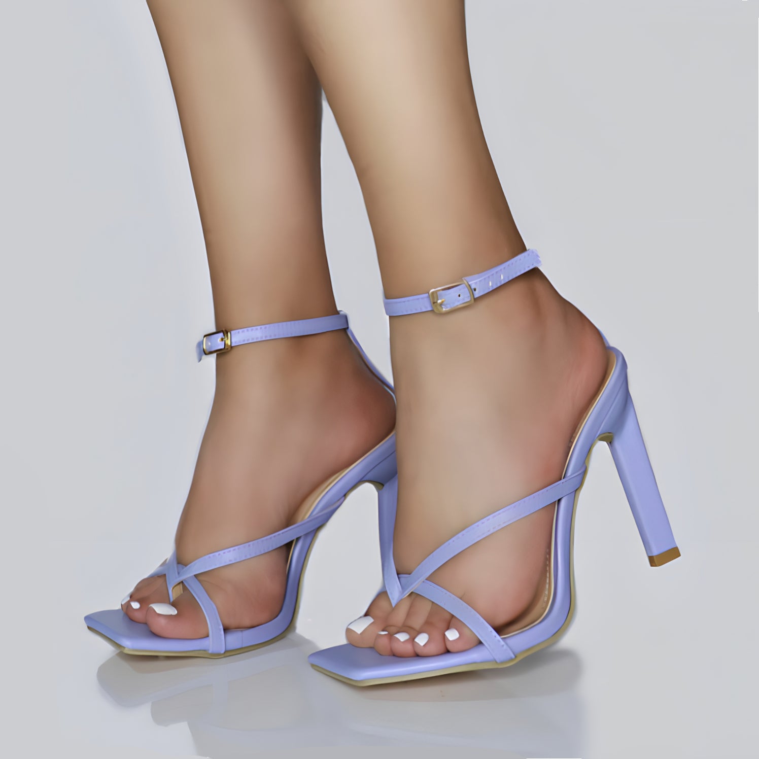 NATTY Lilac Strappy Square Toe Stiletto High Heel