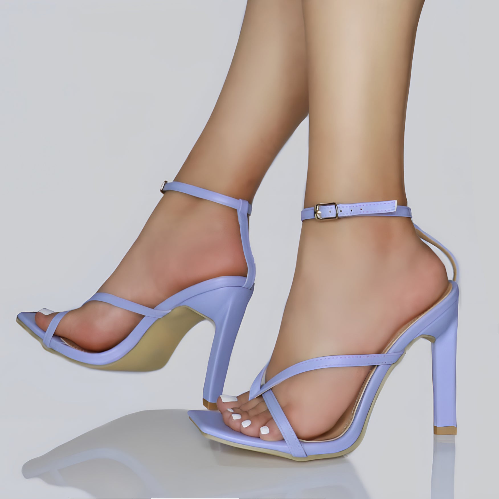 NATTY Lilac Strappy Square Toe Stiletto High Heel