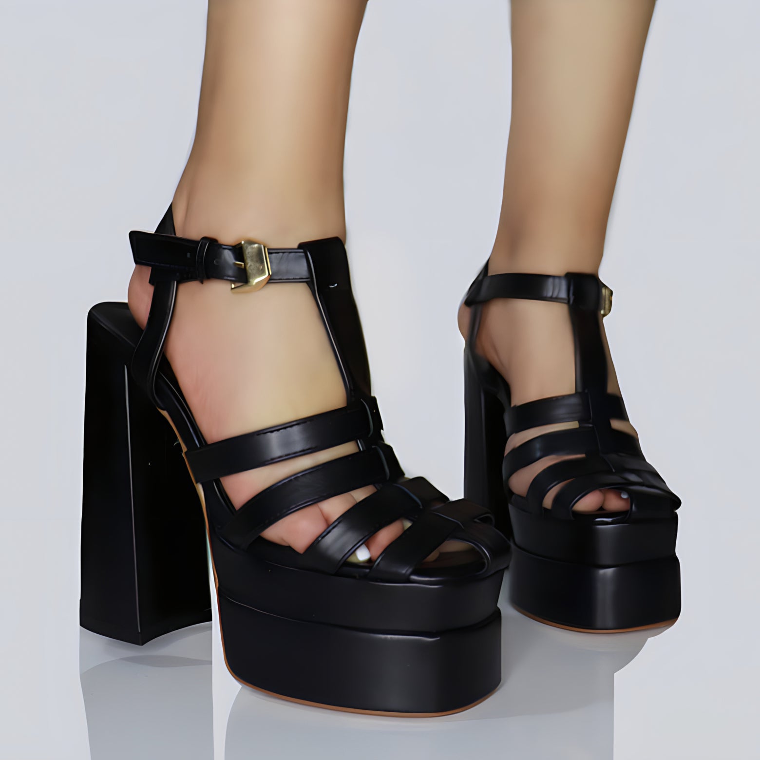 AMARA Black Fisherman Platform Heels